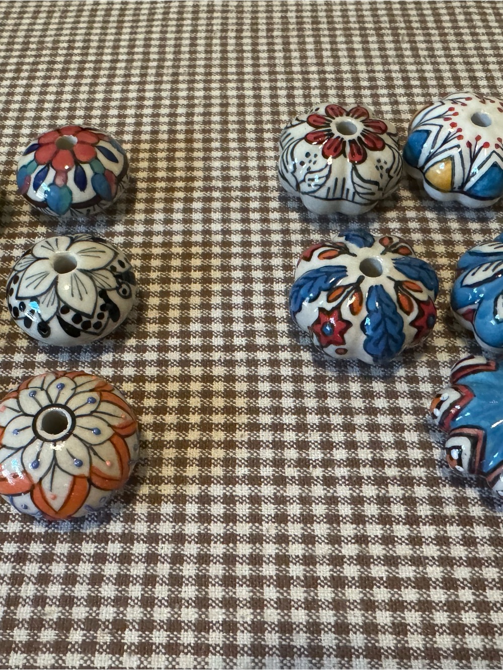 Hand-Painted Ceramic Drawer Knob - Blue, Orange, Red Floral Accent
